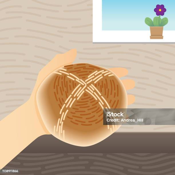 Reaching For A Bun Stock Illustration - Download Image Now - Hot Cross Bun, Art, Bread