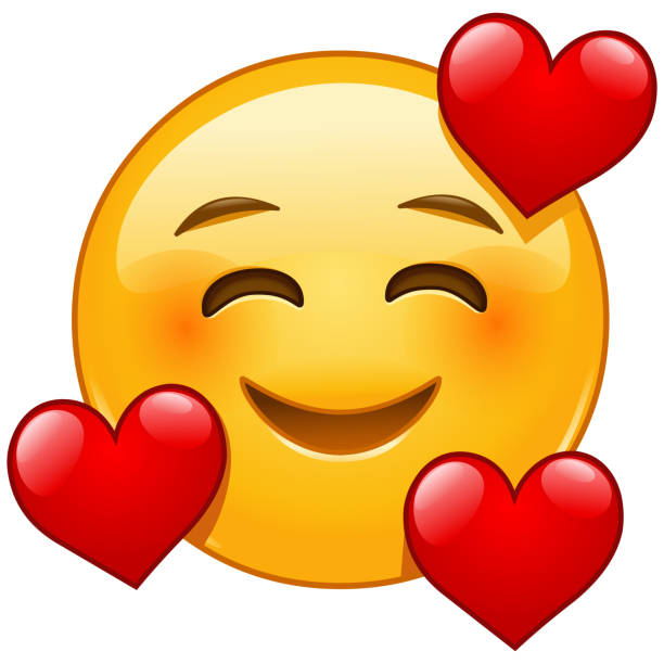 ilustraciones, imágenes clip art, dibujos animados e iconos de stock de emoticono sonriente con 3 corazones - emoji