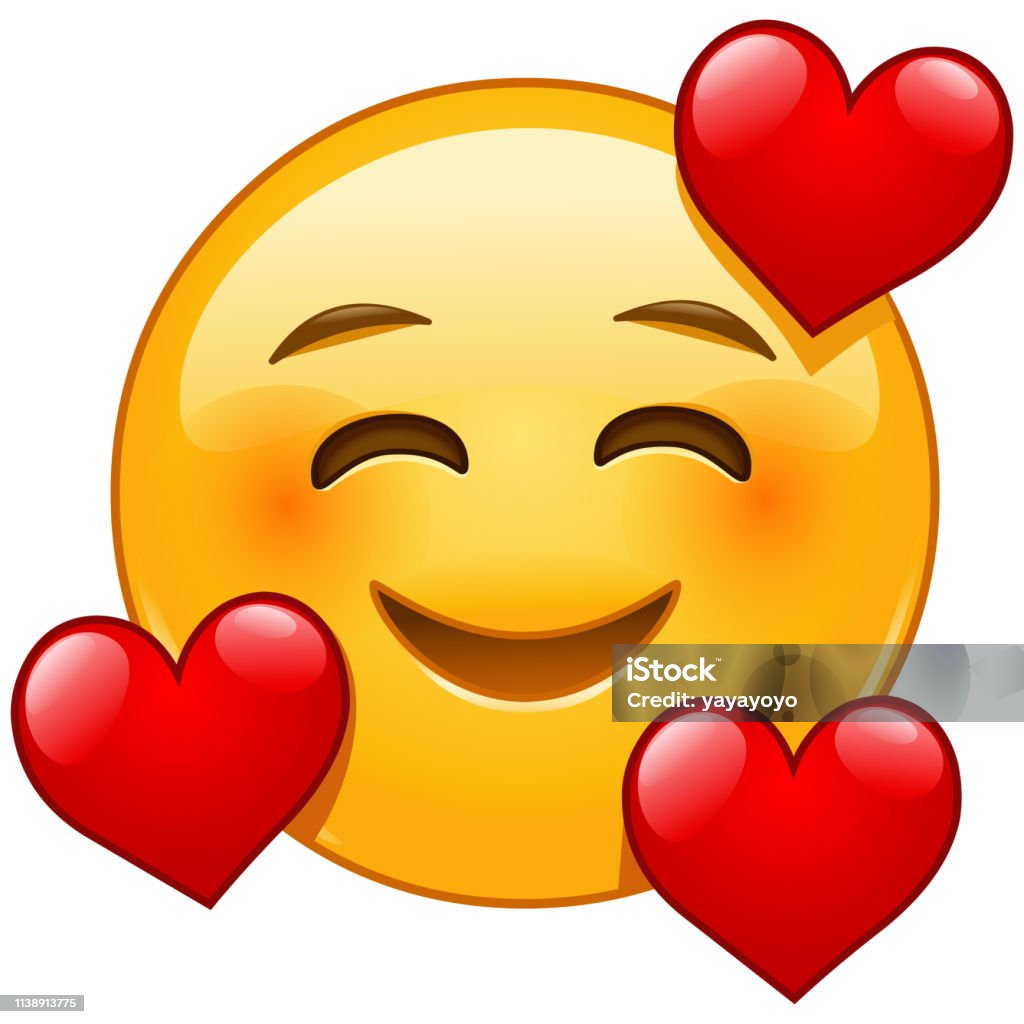 Smiling Emoticon With 3 Hearts Stock Illustration - Download Image ...