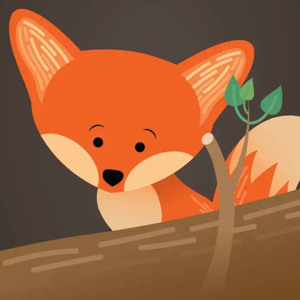 Vector illustration of Baby Fox in Den