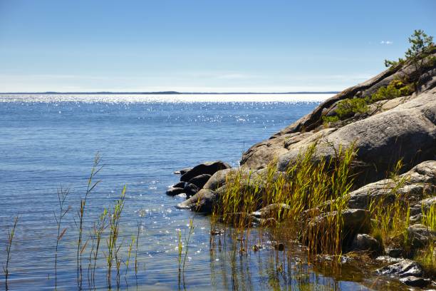 arquipélago de estocolmo, dia de verão ensolarado com céu azul - stockholm archipelago sweden stockholm island - fotografias e filmes do acervo