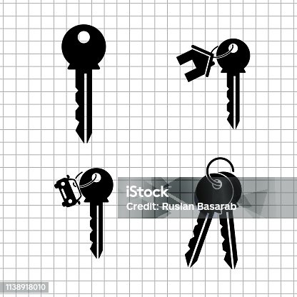 istock key - vector icon; set - home key;  car key 1138918010