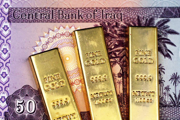 iracki pięćdziesiąt dinar notatki z trzech złotych sztabek - out numbered zdjęcia i obrazy z banku zdjęć