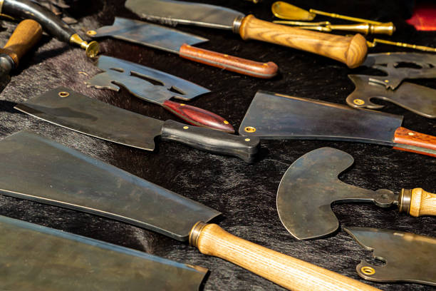 istock set of meat knives culinary ax sharpened wide blade choice for every taste on a black background tray gunsmith 1138928563