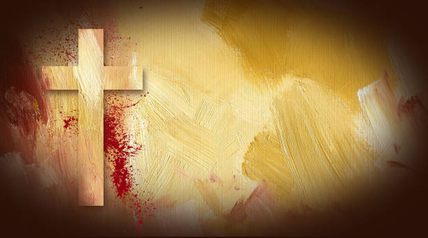 istock Graphic Christian cross of Jesus with subtle blood splatter abstract background 1138929950