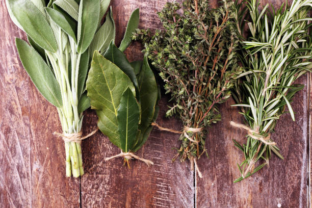 istock Homegrown and aromatic herbs on rustic background with rosemary and basil 1138930947