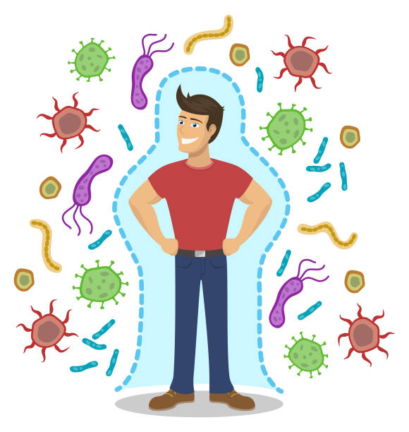 illustrations, cliparts, dessins animés et icônes de homme en bonne santé - virus human immune system bacterium flu virus