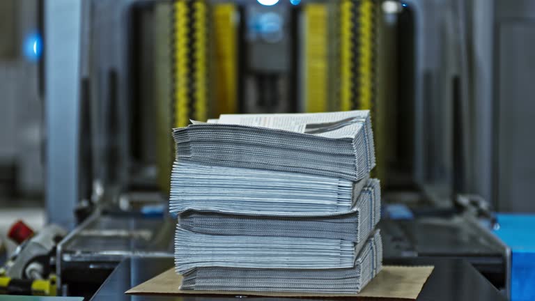 LD Daily newspaper coming out of the stacking machine at the news paper printing factory