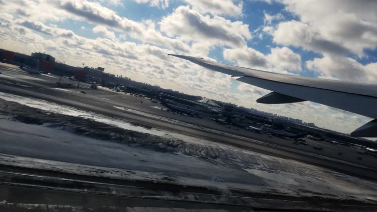 The passenger airplane takeoff from the international airport in Moscow, Russia