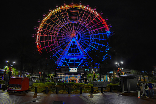 Orlando, Florida. January 19 , 2019 . Illuminated and colorful big wheel in International Drive area  (2)