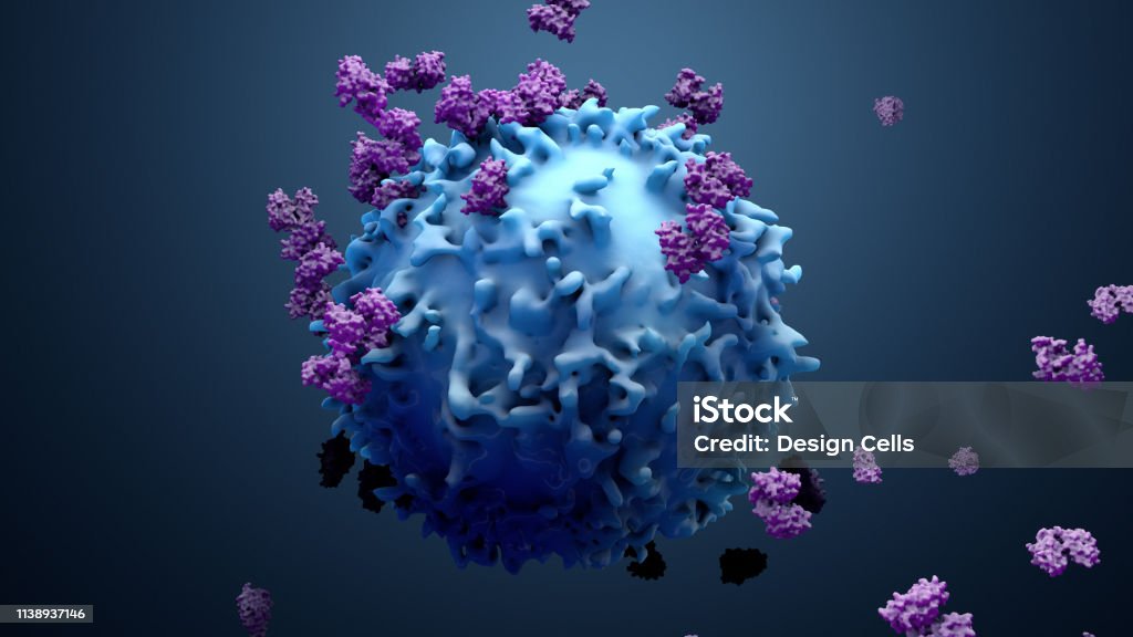 3d illustration proteins with lymphocytes , t cells or cancer cells - Royalty-free Célula cancerígena Foto de stock