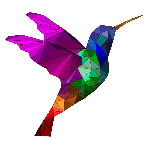 niski poli niebieski kolibry z białym tłem,zwierząt geometrycznych. - wing star shape freedom image stock illustrations