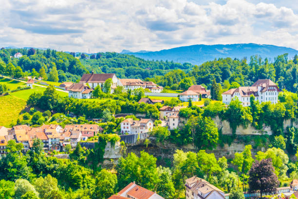 valley of river sarine in fribourg, switzerland - fribourg canton imagens e fotografias de stock