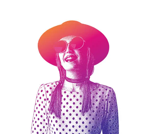 Vector illustration of Happy, smiling young hipster woman