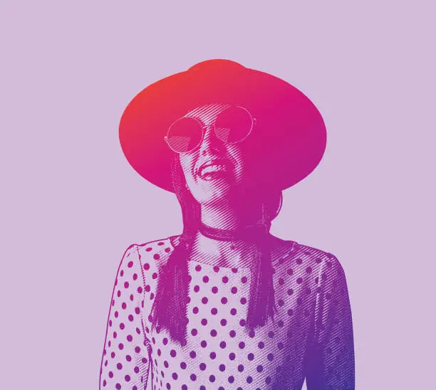 Vector illustration of Happy, smiling young hipster woman