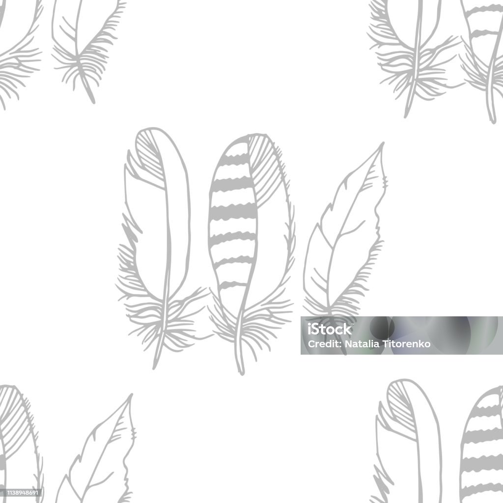 Mockingjay feather seamless pattern hand drawn sketch Abstract stock vector