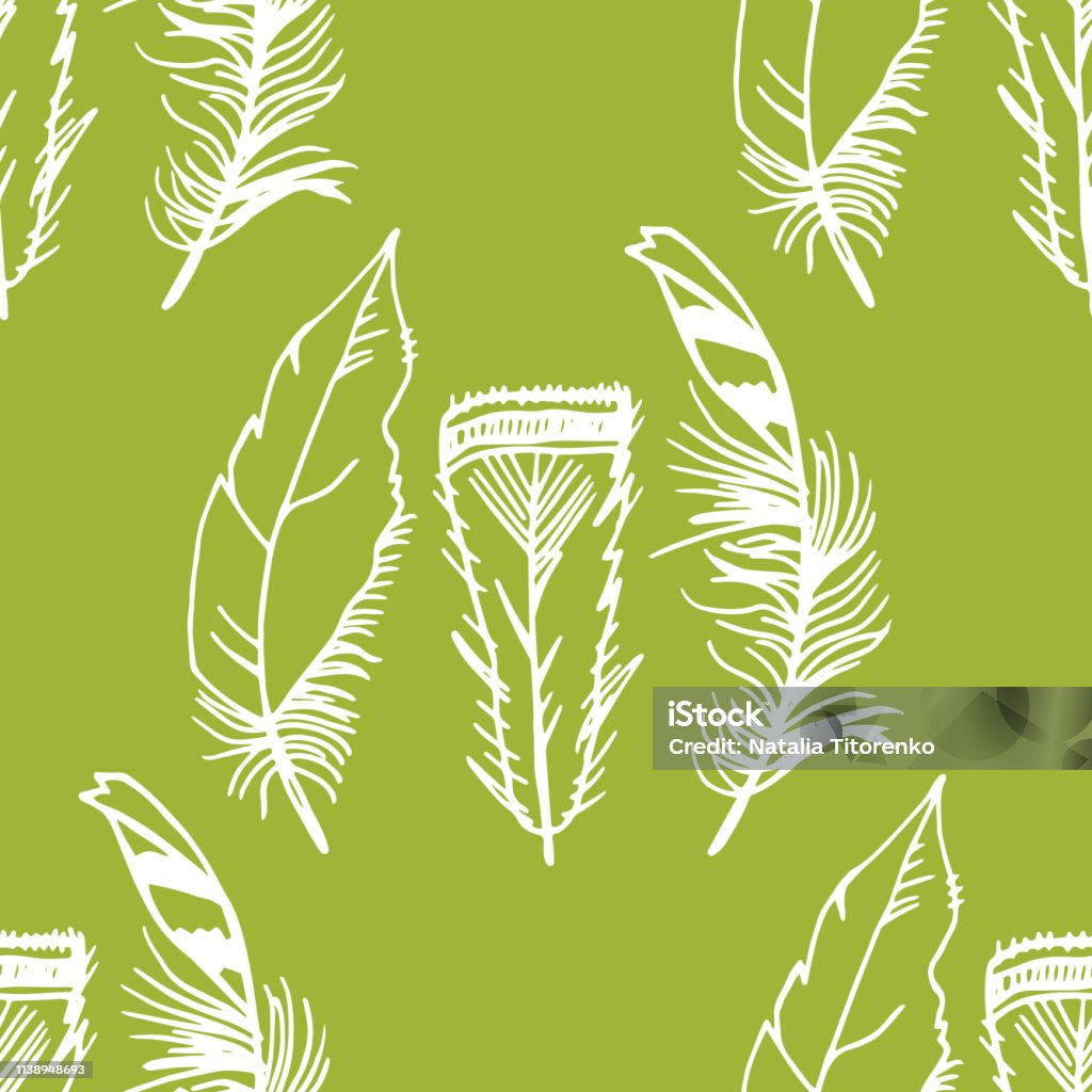 Mockingjay feather seamless pattern hand drawn sketch Abstract stock vector