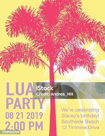 istock Luau Party Invitation with Sunset and Palm Trees 1138963249