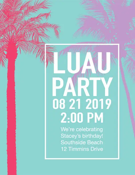 Vector illustration of Luau Party Invitation with Sunset and Palm Trees