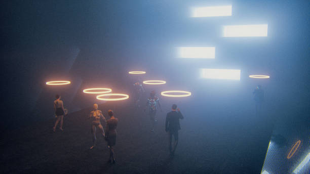 istock People walking on dark, futuristic street 1138965586