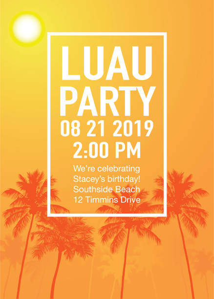 Luau Party Invitation with Sunset and Palm Trees vector art illustration