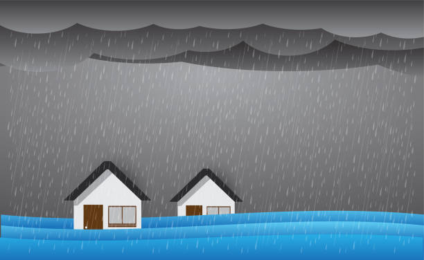 Rain and flood , storm, vector design Rain and flood , storm, vector design lightning storm natural disaster cloud stock illustrations