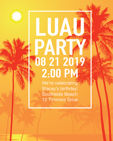 Luau Party Invitation with Sunset and Palm Trees