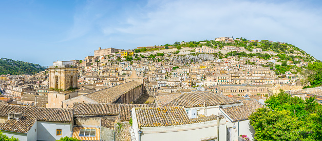 Aerial view of modica overlooking chiesa di san pietro, Sicily, Italy