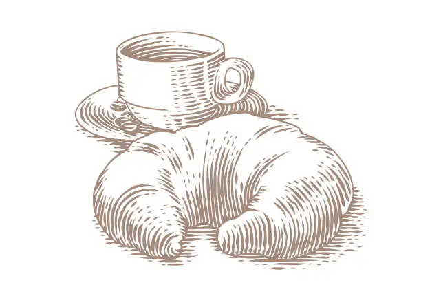 Vector illustration of Drawing of croissant and coffee