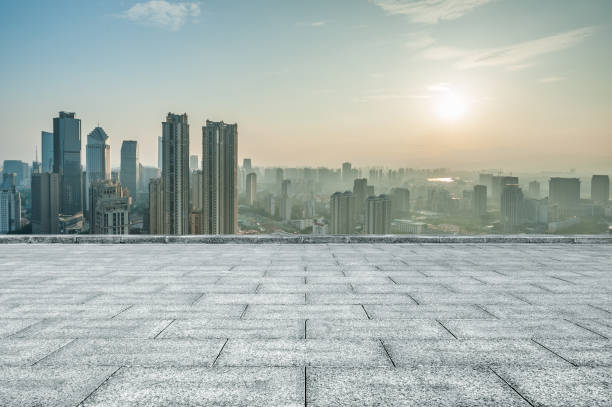 istock empty marble floor with cityscape and skyline in cloud sky 1138991576