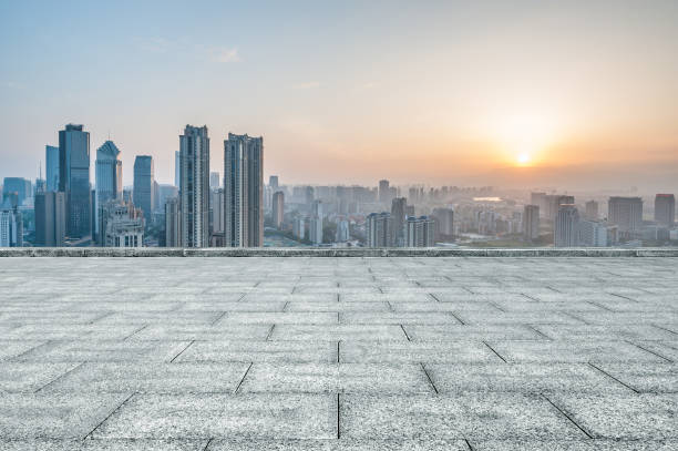 istock empty marble floor with cityscape and skyline in cloud sky 1138991591