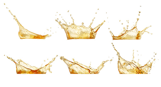 splashes collection. Juice or beer splashes set isolated on white