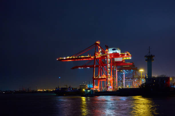 istock Industrial container freight Trade Port scene at night 1139015920