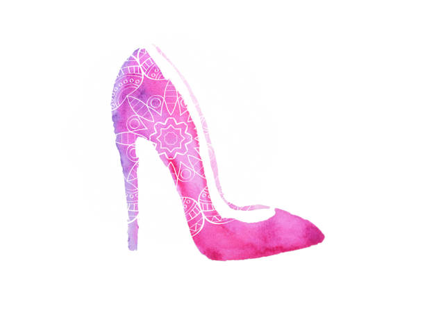 Watercolor pink high heel shoe, hand drawn illustration, icon