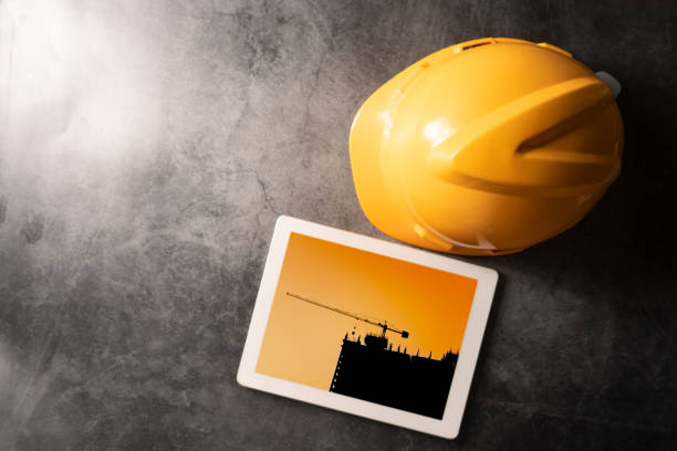 istock Safety helmet and tablet with Workplace for your text 1139022678
