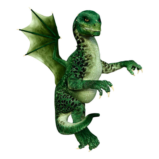 istock 3D illustration green fantasy hatchling dragon on white 1139035978