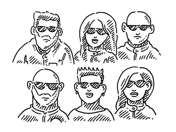 Vector illustration of Cool Motorcycle People Sunglasses Portrait Drawing