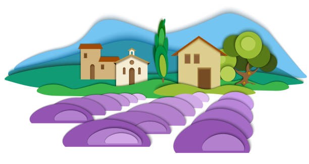 Fields of lavender. Landscape of Provence. Vector illustration. Vector isolate element. Fields of lavender. Landscape of Provence. Vector illustration. Vector isolate element. france village blue sky stock illustrations