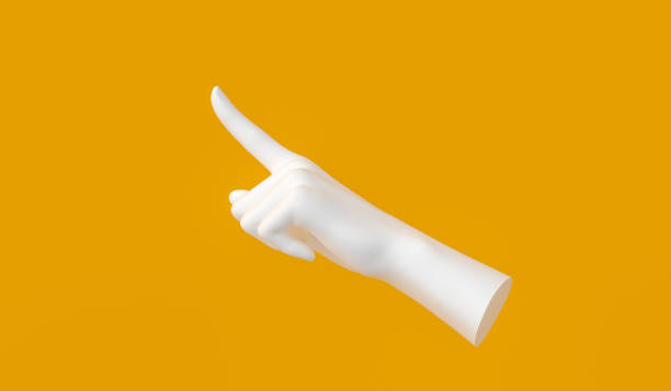 istock Pointing finger white hand gesture on yellow background. 1139038590