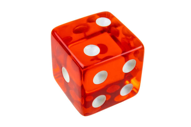 istock Red glass game dice closeup isolated on white. One, two, four. 1139038939