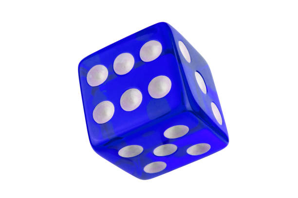 istock Blue glass dice closeup isolated on white without shadow. 1139039073
