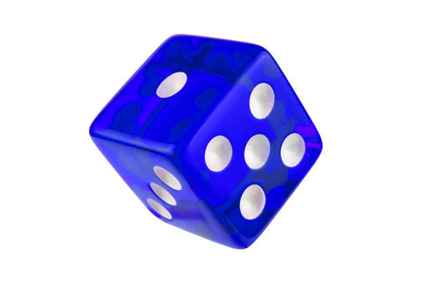 istock Blue glass dice closeup isolated on white without shadow. 1139039127