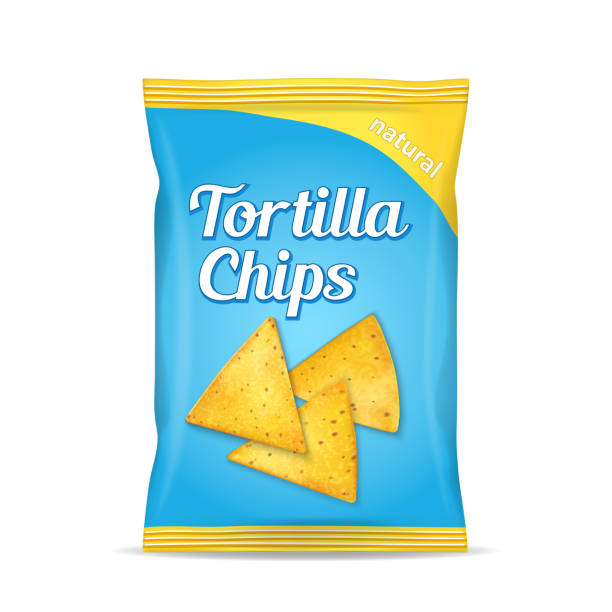 tortilla mais chips packet-tasche, isoliert auf weißem hintergrund - tortilla chip stock-grafiken, -clipart, -cartoons und -symbole