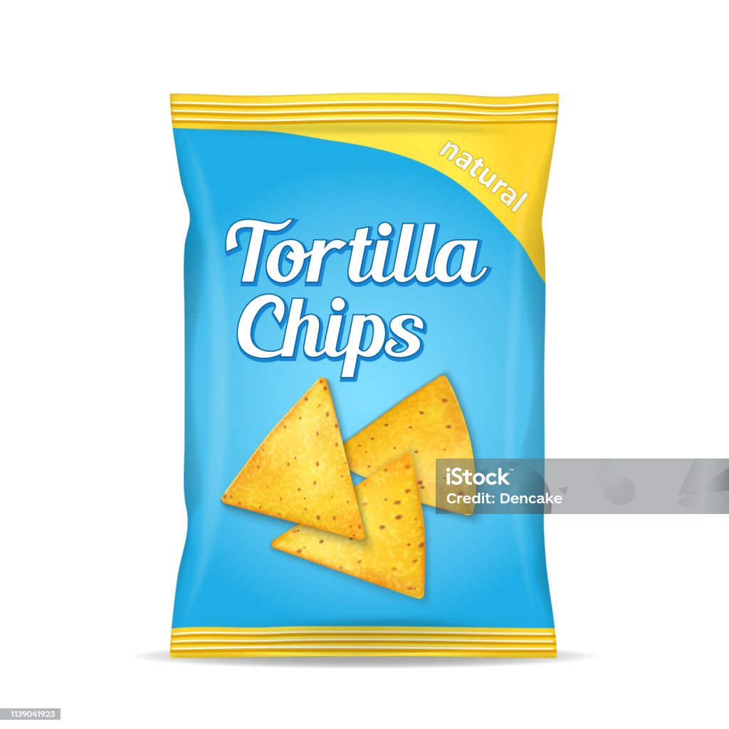 Tortilla corn chips packet bag, isolated on white background Tortilla corn chips packet bag, isolated on white background, vector illustration Bag stock vector