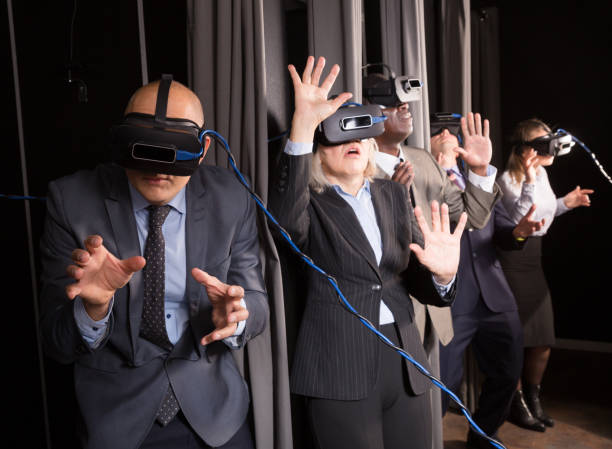 istock Excited man in virtual reality room 1139043591