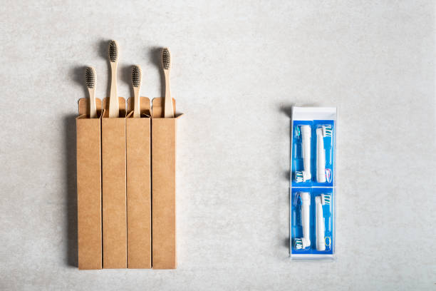 istock Plastic toothbrush heads vs bamboo toothbrushes 1139043939
