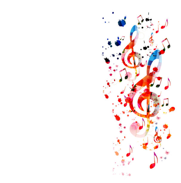 ilustrações de stock, clip art, desenhos animados e ícones de music background with colorful music notes - treble clef music musical note classical music