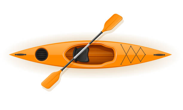 ilustrações, clipart, desenhos animados e ícones de caiaque de plástico para a pesca e turismo ilustração vetorial - canoe canoeing paddling oar