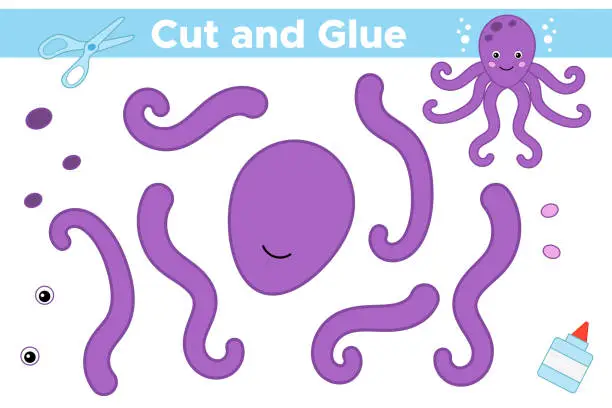Vector illustration of Cut and glue cartoon octopus.