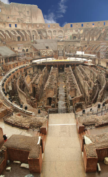 красивое здание колизея внутри в солнечный день - collage monument ancient italy стоковые фото и изображения